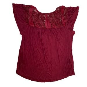 No Boundaries Deep Red Lace Accent Blouse